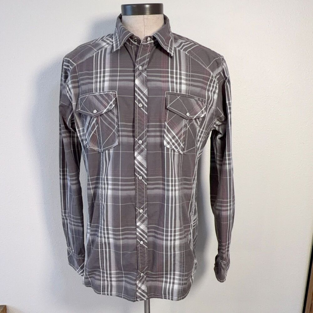 The Buckle BKE Mens L Gray Plaid Long Sleeve Button Down Western Shirt Cotton
